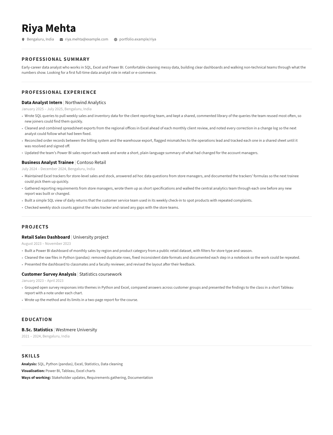 An illustrative sample resume